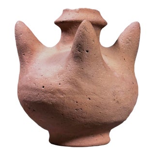 Antique Indonesian Four Spiked Terracotta Ritual Vessel/Brutalist/Folk Art For Sale