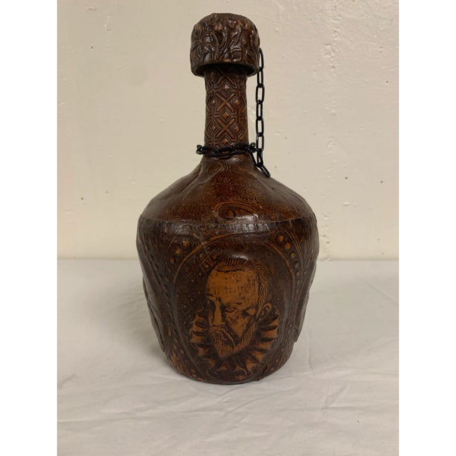 1960s Vintage Goat Leather Cognac Bottle From Spain For Sale - Image 5 of 8