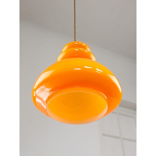 Mid-Century Modern Italian Orange Glass and Brass Pendant Lamp, 1960s For Sale - Image 10 of 18