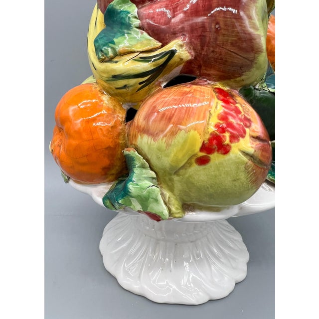 15" Vintage Italian Ceramic Fruit Topiary Centerpiece – Hand-Painted Majolica Style Compote – Tuscan / European Traditional - Lemon and Orange For Sale - Image 14 of 14