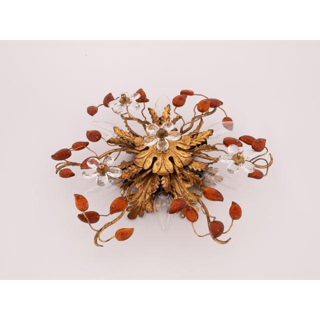Mid-Century Modern 1970s Mid Century Modern Italian Toleware Flush Mount by Banci Firenze, Gold Red For Sale - Image 3 of 5