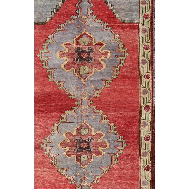 Tribal Vintage Turkish Oushak Rug With Three Large Medallions 5'2'' X 12'10" For Sale - Image 3 of 8