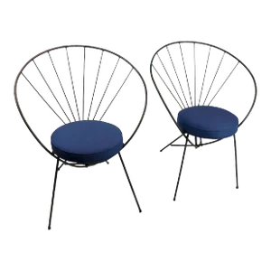 Pair Wrought Iron Chairs after Tony Paul