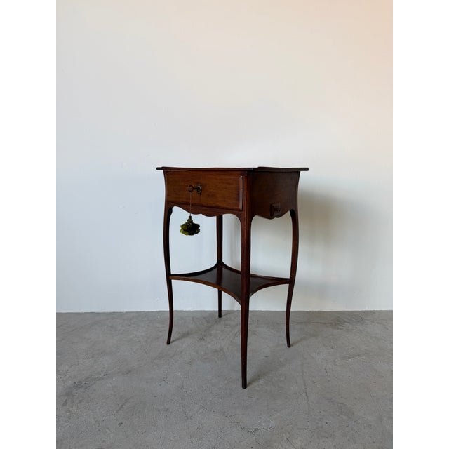 French Antique French Louis XV Style Wood Lamp Table or Nightstand With Keyed Drawer For Sale - Image 3 of 12