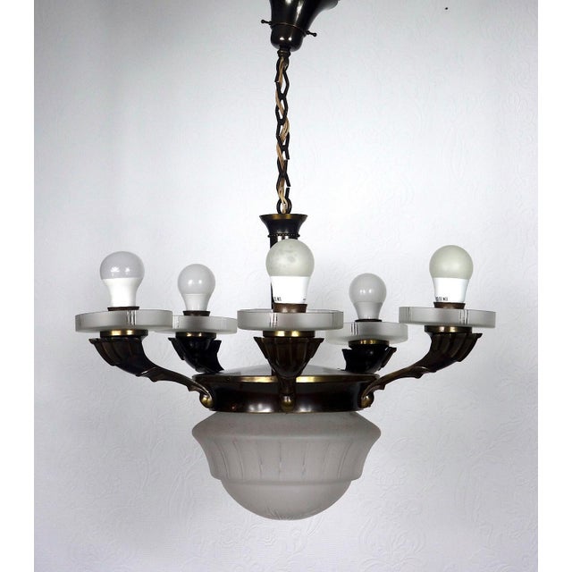 Antique French Brass and Glass 6-Light Chandelier, 1890s For Sale - Image 12 of 14