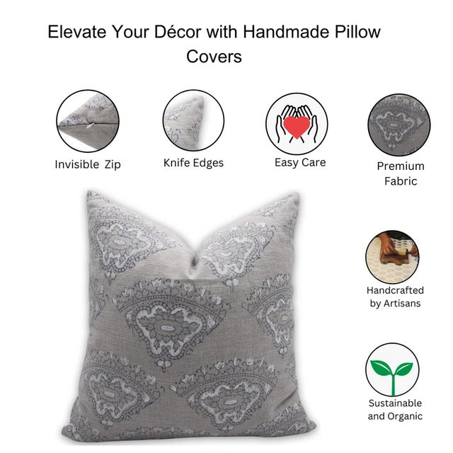 Fabdivine Block Print Pillow Cover 14x36 Inch Thick Linen - Dhwani For Sale - Image 4 of 5