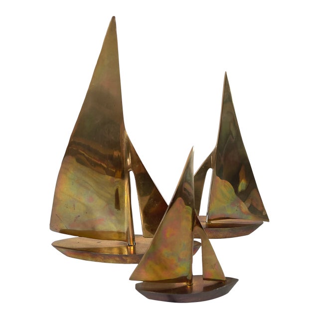 Vintage Collection of Brass Sailboat Figurines- Set of 3 For Sale