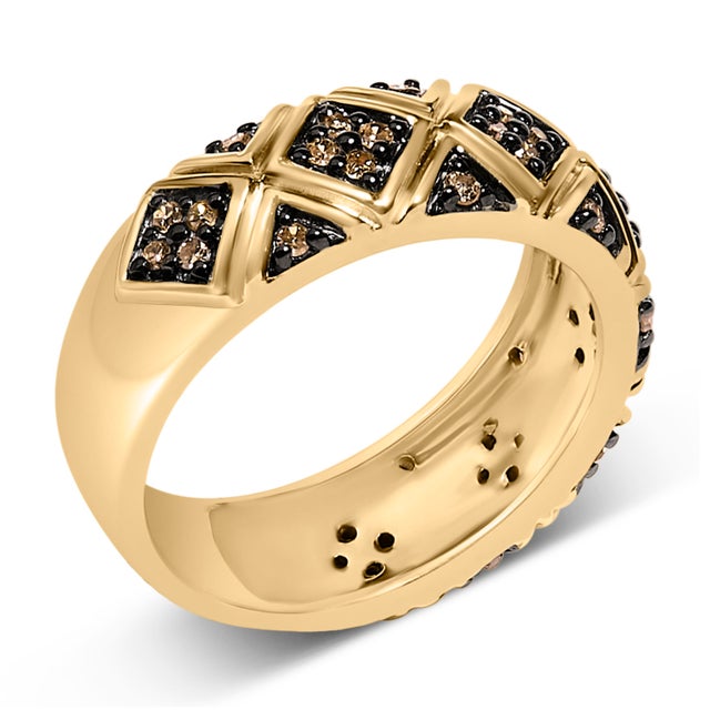 Contemporary 10K Yellow Gold Plated .925 Sterling Silver 3/8 Cttw Champagne Diamond Geometric Style Band Ring - Size 7 For Sale - Image 3 of 6