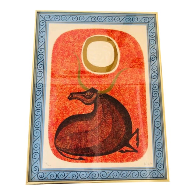 1970s "Taurus With Eye of Ra" Modernist Signed and Numbered Lithograph #53 by Keith De Carlo, Framed For Sale
