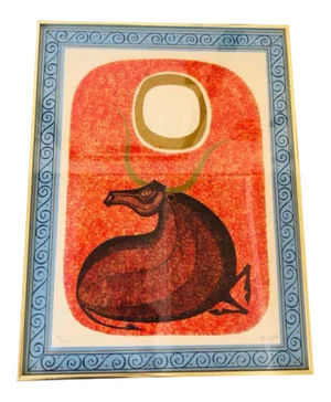 1970s "Taurus With Eye of Ra" Modernist Signed and Numbered Lithograph #53 by Keith De Carlo, Framed