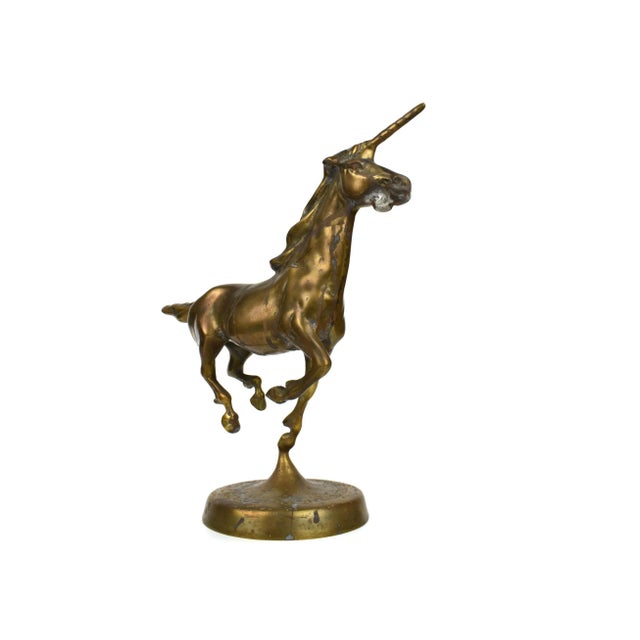 Mid 20th Century Tall Solid Brass Running Unicorn Horse Figurine For Sale - Image 4 of 13