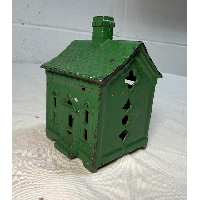 Share Antique 1927 Cast Iron Green House Still Coin Bank by Andy & Susan Moore For Sale In New York - Image 6 of 9