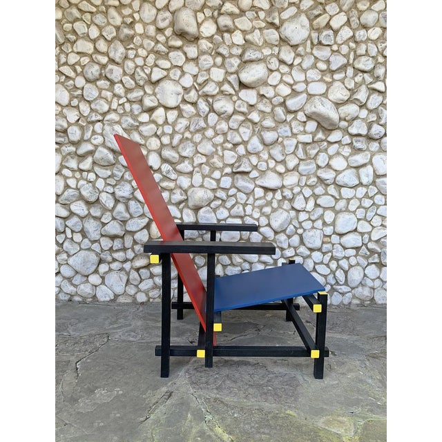 Gerrit Rietveld Vintage Red and Blue Armchair by Gerrit Thomas Rietveld, 1970s For Sale - Image 4 of 18