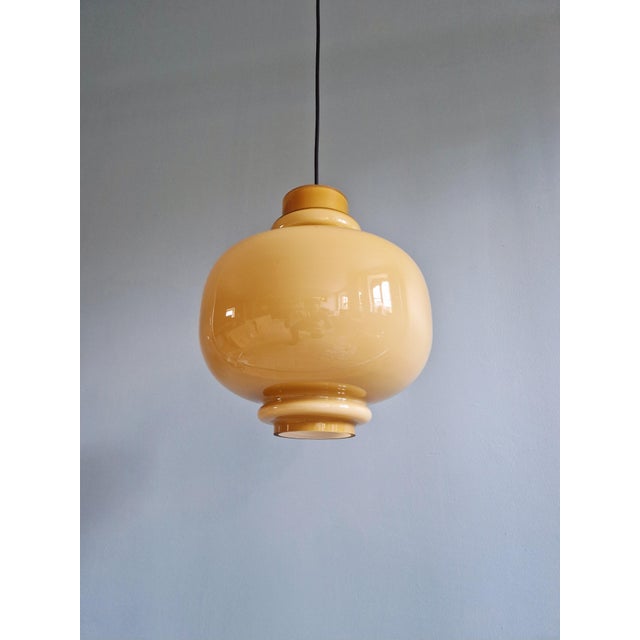Mid-Century Modern Scandinavian Pendant Light in Mustard-Colored Opaline Glass by Hans-Agne Jakobsson for Staff Leuchten, 1970s For Sale - Image 3 of 15