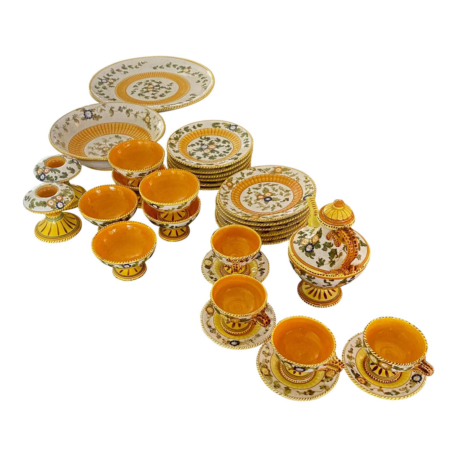1930s Italian Majolica Pottery Set- 31 Pieces | Chairish
