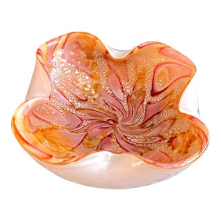 Mid 20th Century Pink and Orange Murano Attributed Glass Bowl For Sale