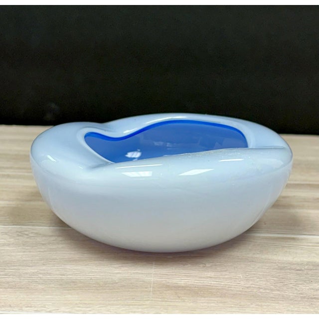 Glass Vintage Blue Glass Ashtray – Midcentury Modern Wavy Design For Sale - Image 7 of 8