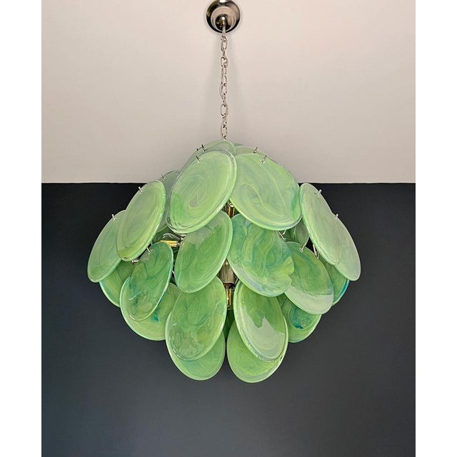Vintage Italian Green Murano Glass Discs Chandelier, 1990s For Sale - Image 9 of 18