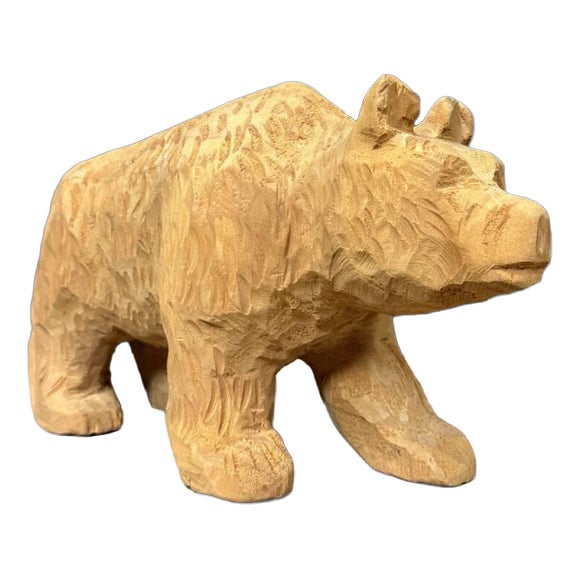 Vintage Wooden Carved Bear For Sale