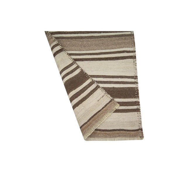 Mid 20th Century Vintage Neutral Striped Kilim Runner For Sale - Image 5 of 7