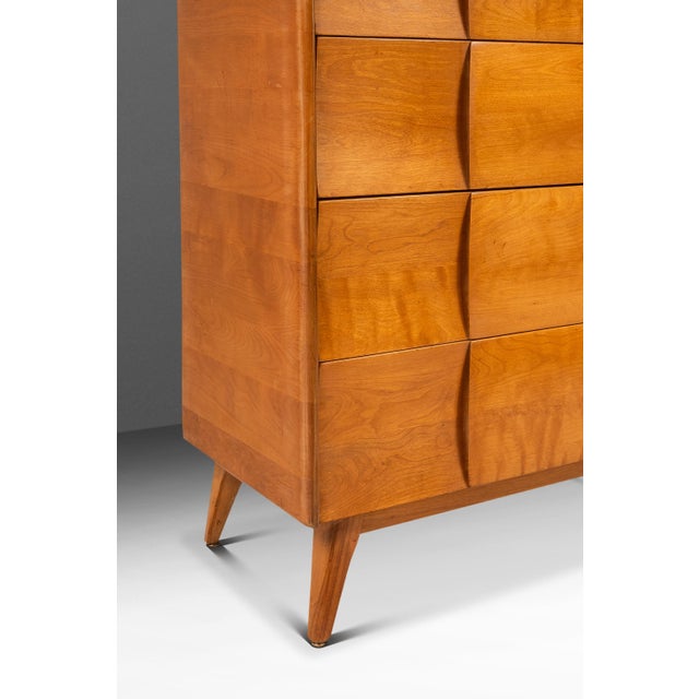 Mid-Century Modern Art Deco "Kohinoor" Four-Drawer Highboy Dresser Chest of Drawers in Birch by Heywood Wakefield, Usa, C. 1950s For Sale - Image 14 of 18