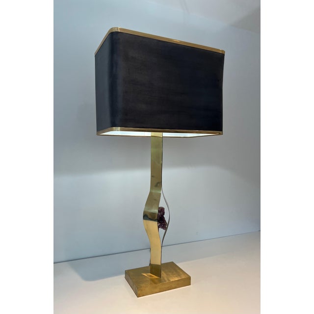 Mid-Century Modern 1970s Mid Century Modern Important sculptural brass lamp with an amethyst stone by Willy Daro For Sale - Image 3 of 12