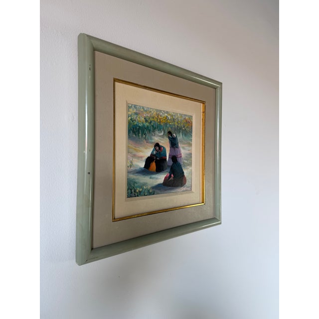 Figurative Vintage Impressionist Figural Landscape Oil on Masonite Board - Framed For Sale - Image 3 of 11