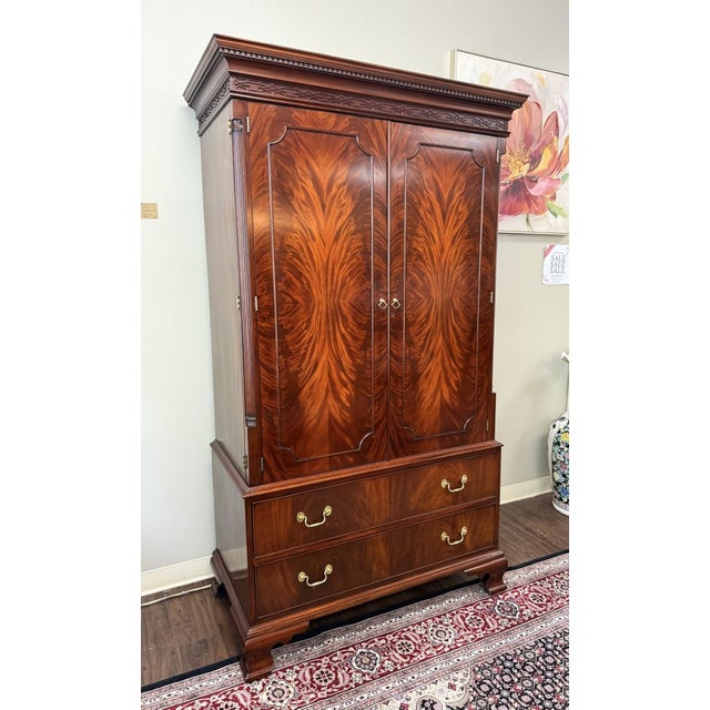 American 1990s Henkel Harris Mahogany Armoire Model No. 1247 For Sale - Image 3 of 16