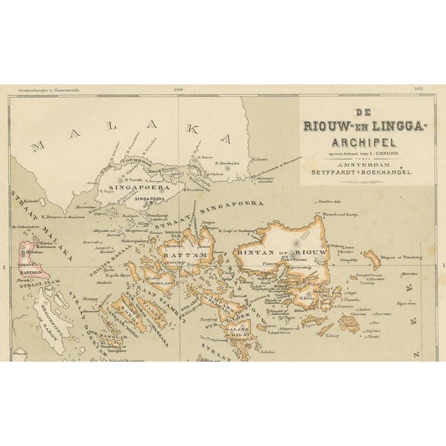 This finely detailed antique map depicts the Riouw–Lingga Archipelago (Riau–Lingga), including Batam, Bintan, Lingga,...