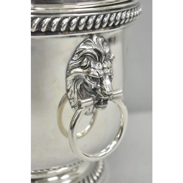 Antique English Regency Lion Head Silver Plated Covered Bar Ice Bucket For Sale - Image 13 of 17