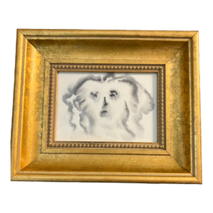 Contemporary Original Abstract Ink Portrait Painting Chunky Gold Frame