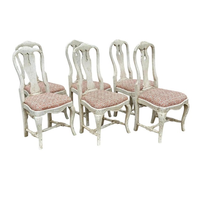 Set of Only 2 Antique 18 C Gustavian Dining Chairs W Carolina Irving Andaluz Linen Fabric For Sale - Image 4 of 7