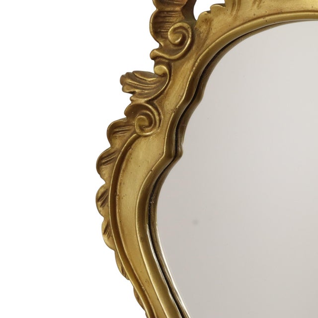 Mid-Century Modern French Baroque Gold-Leaf Gilded Mirror with Crest For Sale - Image 3 of 15