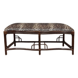Vintage Velvet Leopard Print Upholstered Chinoiserie Style Bench For Sale