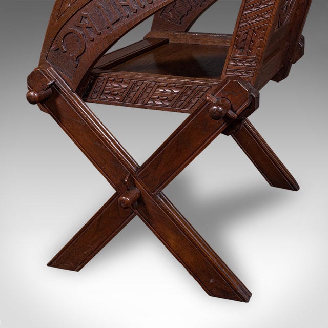 Antique Inscribed Glastonbury Chair, English, Oak, Gothic Armchair, Victorian For Sale - Image 12 of 12