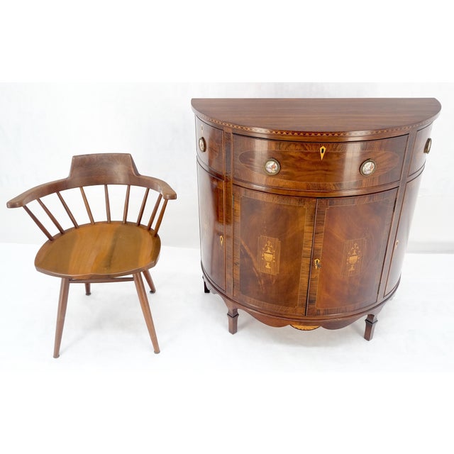 Rococo Demilune Very Fine Inlaid Console Server Cabinet Porcelain Plaque Pulls Dresser For Sale - Image 3 of 12