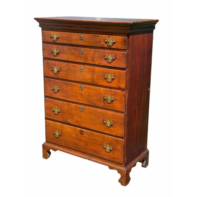 American Antique New England Chippendale Chestnut Six Drawer Tall Chest on Bracket Feet For Sale - Image 3 of 12