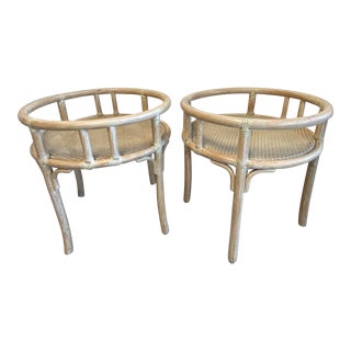Late 20th Century Pair of McGuire Cane & Bamboo Rattan Side Tables For Sale