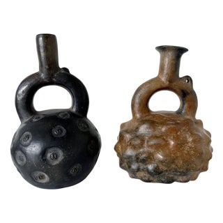 Collection of Two Pre-Columbian Cupisnique Stirrup Ceramic Vessels Peru For Sale
