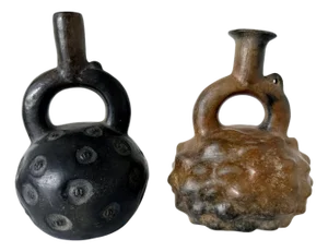 Collection of Two Pre-Columbian Cupisnique Stirrup Ceramic Vessels Peru