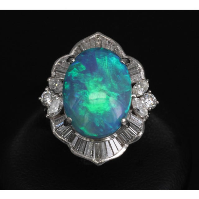 Metal Late 20th Century Fine 7.41ct Natural Untreated Black Opal 2.06ct Diamond Platinum Ring Size 6 For Sale - Image 7 of 18