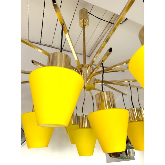 Large brass chandelier ceiling pendant light lamp with large Yellow Murano glass cup. Made with old stock of glass from...