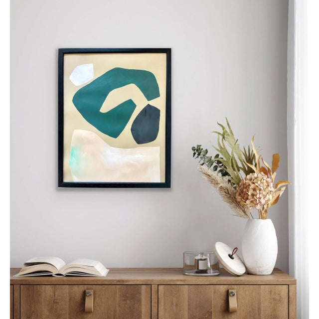 Abstract minimalist acrylic painting on French hand crafted cotton paper. Framed in solid wood black frame. All works on...