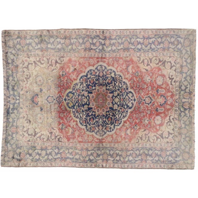 Distressed Vintage Turkish Sivas Rug - 04'00 X 05'05 For Sale - Image 4 of 5