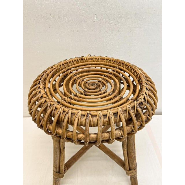 Mid-Century Modern Mid-Century French Woven Bamboo Rattan Stool, 1950s For Sale - Image 3 of 13