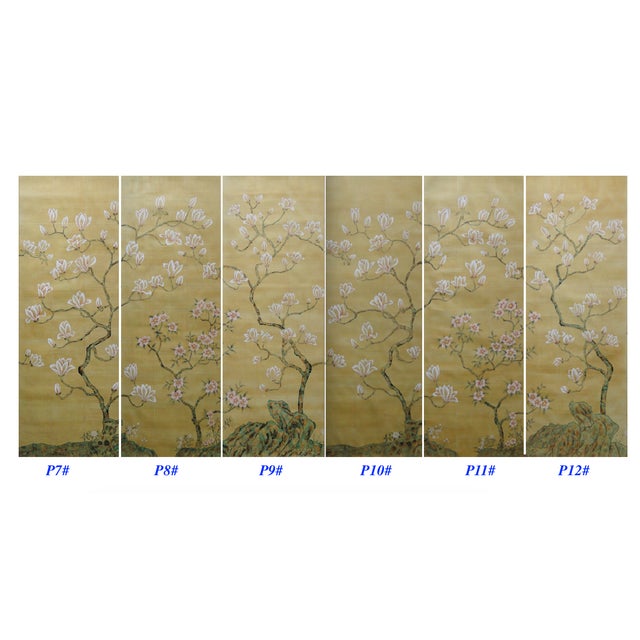 Chinese 36" * H108"/Panel * 6ps,Brown-Yellow Magnolia Wallpaper, Magnolia‌ Wallpaper Mural, 6 Panels For Sale - Image 3 of 11