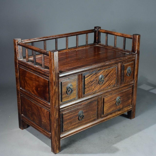 Wood Vintage Chinese Huali Rosewood Tabletop Tea Cabinet With 5 Drawers For Sale - Image 7 of 9