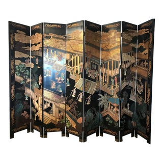 Vintage Asian Style Eight Panel Folding Screen For Sale