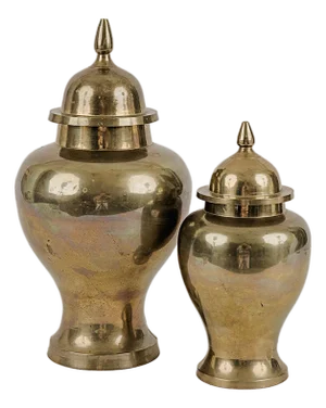 Vintage Pair of Brass Ginger Jars Mid-Century Modern Hollywood Regency