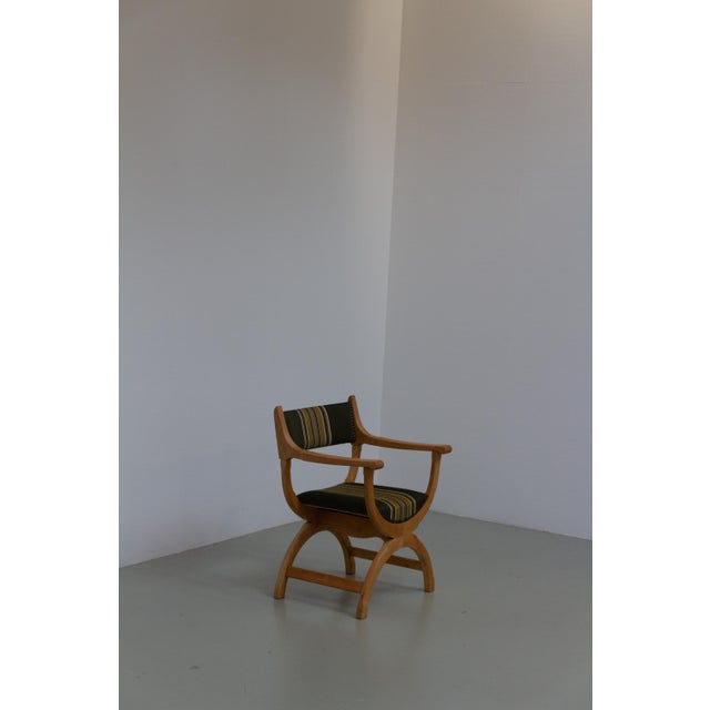 1960s Danish Kurul Armchair in Oak and Striped Green Wool by Henning Kjærnulf, 1960s For Sale - Image 5 of 18